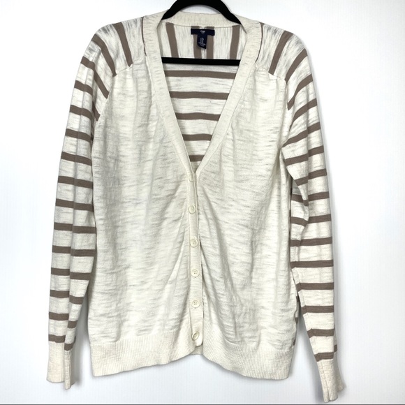 GAP Sweaters - GAP Cream and Tan Striped Boyfriend Cardigan